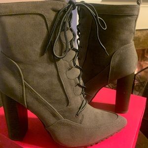 Suede Lace-Up Heeled Bootie